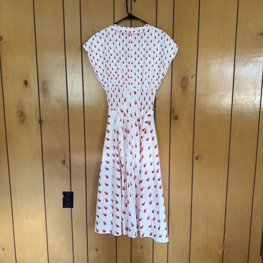 $198 Anthropologie Pineapple Short Sleeve V-Neck Dress Size Small Midi Cottage - Picture 6 of 16